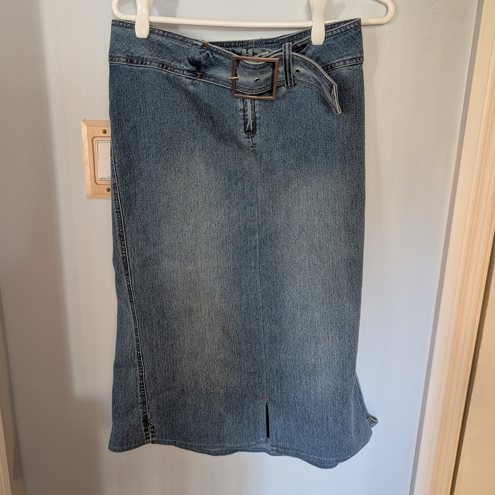 Denim Midi Skirt with Belt